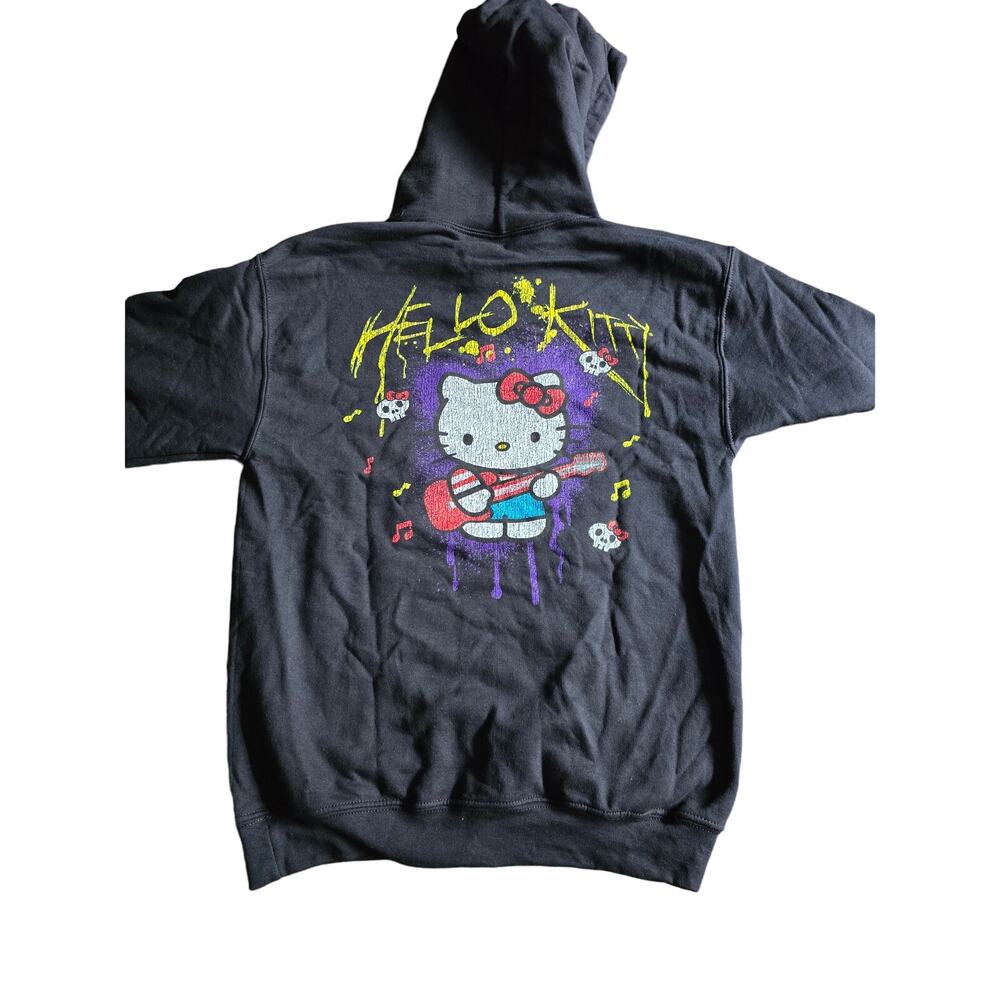 NEW HELLO KITTY HOODIE GUITAR SKULLS ROCK N ROLL MEN WOMEN UNISEX BLACK‎ Small - Picture 3 of 4